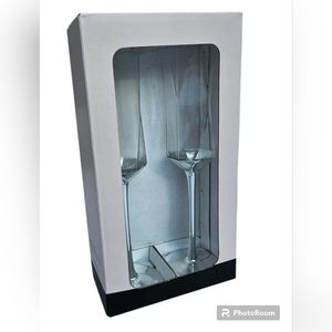 Rachel Zoe Long Stem Champagne Flute Glasses Silver Set of 2 NEW IN BOX